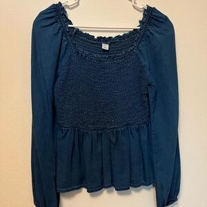 Old Navy Women's Smocked Square Neck Long Sleeve Top Blue